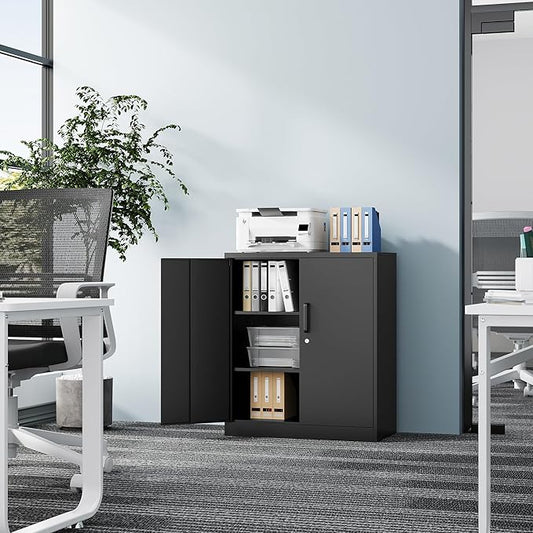 Fesbos Metal Storage Cabinet-36โ Tall Steel File Cabinets with Lockable Doors and Adjustable Shelves-Black Steel Storage Cabinet for Home, School, Office, Garage
