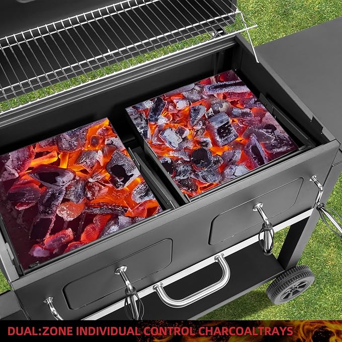 Extra Large Charcoal Grill - 794 Sq In Cooking Area, Adjustable Charcoal Trays, Foldable Side Tables For Outdoor Bbq, Perfect For Backyard Cooking Black Large