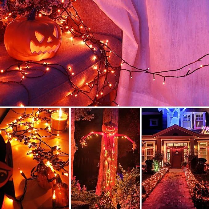 weillsnow 500 LED Halloween String Lights,164 FT Twinkle Lights Waterproof | Orange, 8 Modes, Plug in, Timer & Memory Function, for Halloween Party Garden and Home Decor, Indoor&Outdoor Use