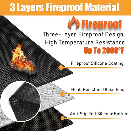 3 Layers Thickening70x48 inchs Large Grill Mat for Outdoor Grill,Barbeque Grill Cooking Mats for Outdoor Floor Mat,BBQ Grill Mat Under Grill to Protect Deck,Grass,Patio,Indoor Fireplace Mats