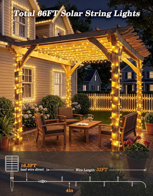 2 Pack 100LED Solar Christmas String Lights Outdoor Waterproof | Total 66FT Twinkle Lights with 8 Lighting Modes Remote for Outside Christmas Trees Decorations, Warm White