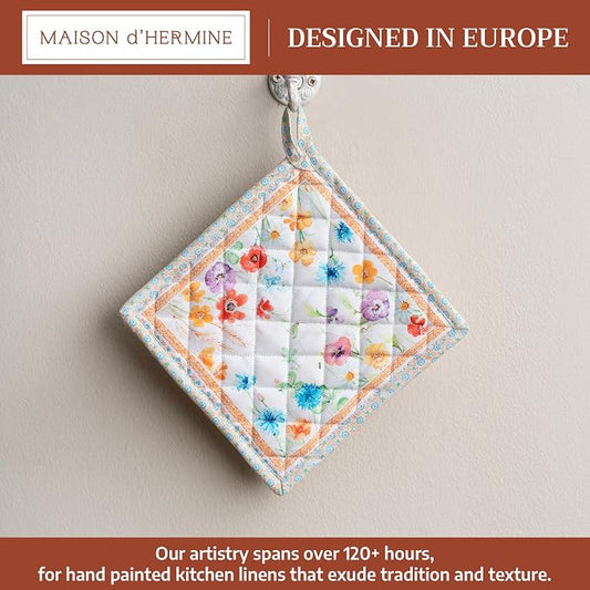 Maison d' Hermine Pot Holders 100% Cotton Potholders (8" x 8", Pack of 1) | Heat Resistant Hot Pads with Loop BBQ Cooking Baking Farmhouse Kitchen Handling Hot Pans Spring Summer - Summer Whisper