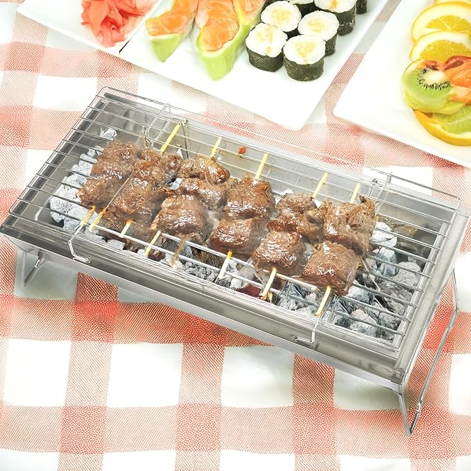 Portable Stainless Steel Grill, Home Charcoal Grill and Outdoor Folding Grill, Perfect for Traveling, Outdoor Cooking and BBQ, Camping, Picnics.