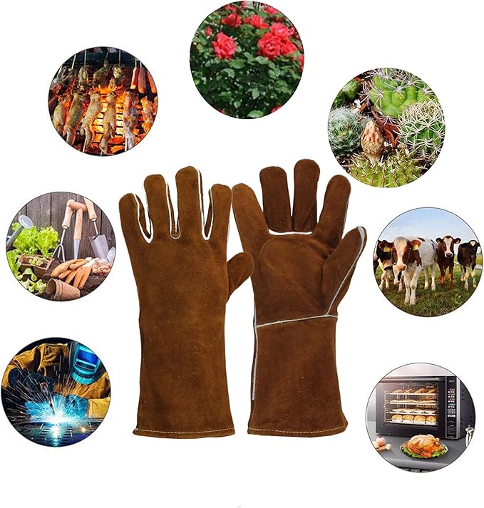 Heat Resistant Gloves for Grill BBQ,Long Sleeve Grill Gloves for Baking,Oven,Fireproof, Stove,Welder,Welding,Fireplace (yblack)