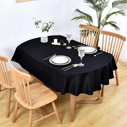 Wolkemer Oval Tablecloth 60 x 102 Inch Washable Fabric Table Cloth | Oval Table Cloth, Solid Black Cloth Tablecloth, Oval Table Cover for Dining Wedding Party Banquet Tabletop Decoration