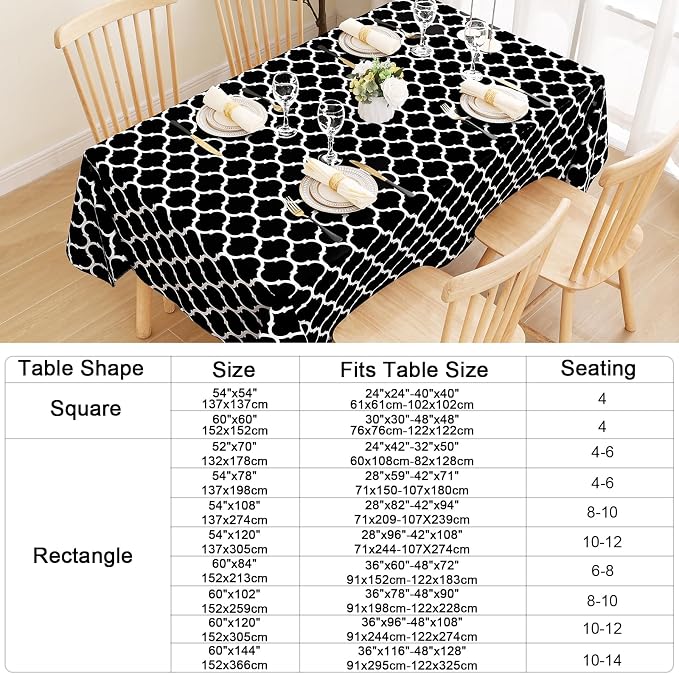 Smiry Square Table Cloth, Waterproof Vinyl Tablecloth with Flannel Backing for Square Tables, Wipeable Spillproof Plastic Tablecloths for Dining, Camping, Indoor and Outdoor (54"x54", Black)