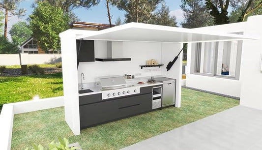 Luxury Outdoor BBQ Kitchen Pod – Modular Stainless Steel Grill Cabinet, Weatherproof Prefab Garden Kitchen for Family Dining, Summer Camping & Rooftop Lounges