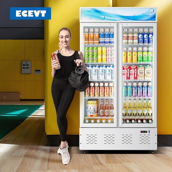 41.34'' W Commercial Beverage Refrigerators, 30 Cu.ft Glass Door Refrigerator Commercial with LED Light and 10 Shelves, Display Refrigerator for Restaurant Store Cafe Bar, White