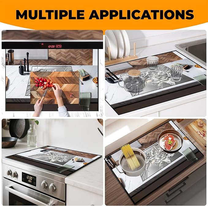 Silicone Glass Stove Top Cover- Mat for Electric Stove Protector with Anti-Slip Rubber Coating Scratch-Resistant XL Dish Drying Mats For Kitchen (Rose, 30"L x 21"W)