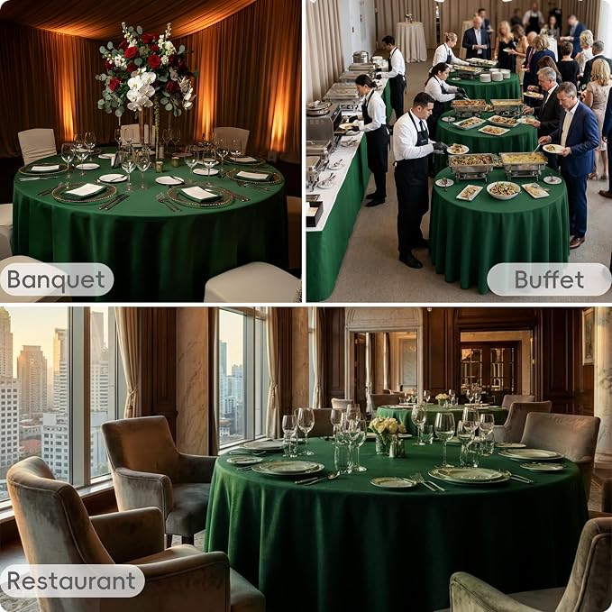 8 Pack Hunter Green Round Tablecloth 90 Inch | For 3Ft-5Ft Round Table, Wrinkle Resistant Table Cloth, Washable Polyester Fabric, For Wedding Party Banquet Buffet Camping