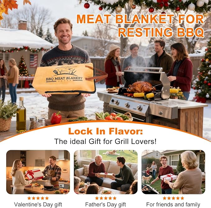 21" BBQ Blanket for Resting Meat, Insulated Smoker Meat Resting Bag for Brisket/Pork Shoulder/Turkey Juicy & Tender, with Accessories - Christmas Stocking Stuffers Anniversary Gifts for Men BBQ Lovers