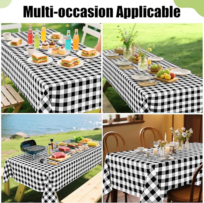 Smiry Picnic Table Cloth, Vinyl Tablecloths with Flannel Backing, 54"x54" | Waterproof Square Table Cloth, Wipeable Buffalo Plaid Table Cover for Indoor and Outdoor (Black & White)