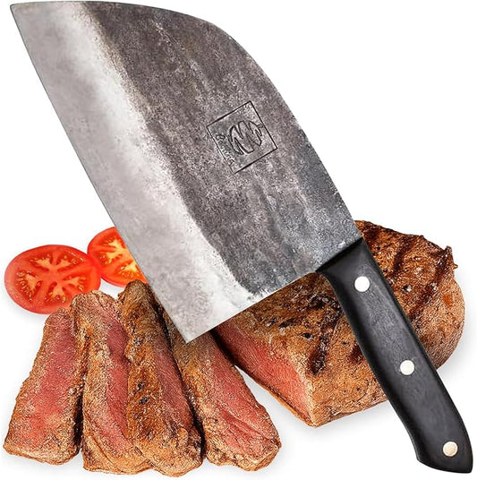 COOLINA Promaja 6" Chef Knife, Hand-Forged High-Carbon Steel, Wide-Blade Multipurpose Kitchen Knife for Slicing, Carving, Chopping, BBQ & Meat Cutting, Full-Tang with Ergonomic Wood Handle
