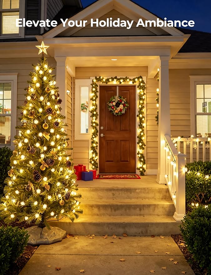 Brightown 50 LED Warm White Solar Flower String Lights Outdoor, IP65 Waterproof Fairy Lights, 8 Modes Solar Christmas Lights Outdoor for Garden Fence Yard Lawn Tree Wedding Party