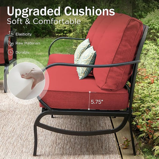 PHI VILLA Metal Patio Sofa with 5.75" Extra-Thick Waterproof Cushion, 3 Seater Deep Seat & High Back Outdoor Couch, All Weather Porch Furniture for Deck Backyard Front Porch Apartment,Rust Red