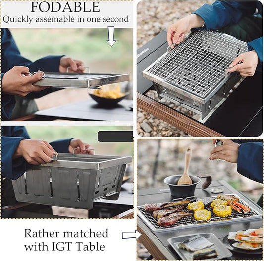 Naturehike Stainless Steel Camping Portable Grill, Folding Portable BBQ Charcoal Grill-Available with IGT Table, Compact Smoker, for Backyard Party,Picnic,Outdoor Cooking