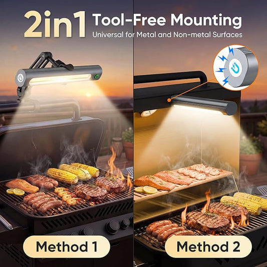 Grill Light BBQ Accessories Rechargeable: Bright 300lm LED Grill Light - IPX5 Waterproof & 3H Fast USB-C Charging - Magnetic & 360° Handle Mount Smoke Accessories - Grilling Gifts for Men Dad Husband