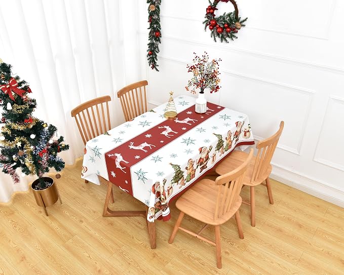 Christmas Tablecloth Heavy Duty Vinyl Red 54x54 inch Rectangle Christmas Table Cloth Reusable Waterproof Foldable Plastic Tablecloths PVC Xmas Table Cover for New Year Party Decor