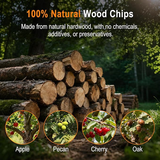 BORUIT Wood Chips for Smoker – 4 Flavors Apple, Cherry, Pecan & Oak – Natural Smoking Wood Chips for Whiskey, Bourbon, Drinks, Food and Cocktail Smoker Gift