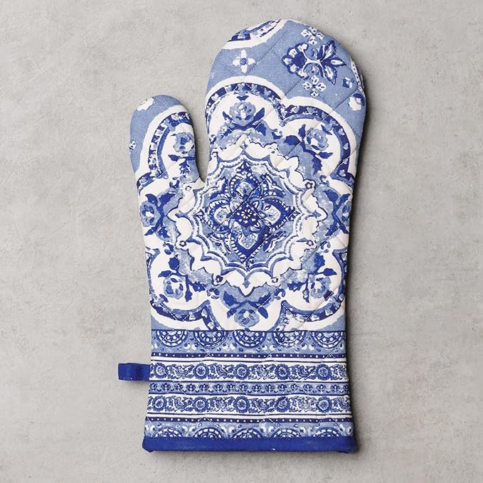 Maison d'Hermine Oven Gloves 100% Cotton Oven Mitt 7" x 13" with Loop Heat Resistant BBQ Cooking Gloves Baking Grilling Kitchen Hotel Home Farmhouse Spring Summer (Pack of 1, Melodie Bleue)