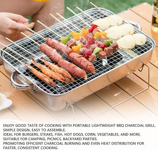 Luocute Portable Charcoal Grill, Stainless Steel Tabletop BBQ with Detachable Design and Air Vent for Outdoor Cooking Camping Picnics (A)