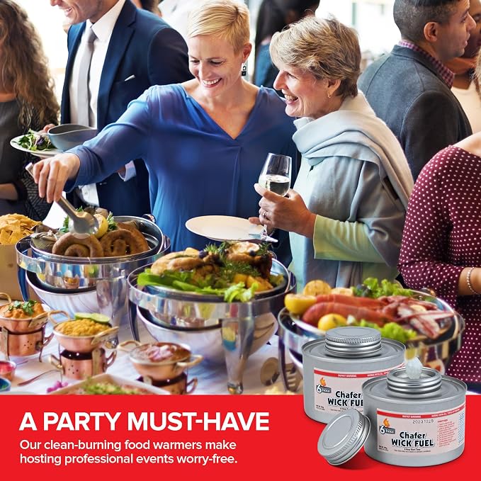 6-Hour Food Warmers for Parties (3 Pack), Chafing Fuel Cans with Wick and Safety Twist Cap, Catering Food Warmers for Buffets, Parties, Weddings, Long Lasting Burners for Food Warmer, Food Heater