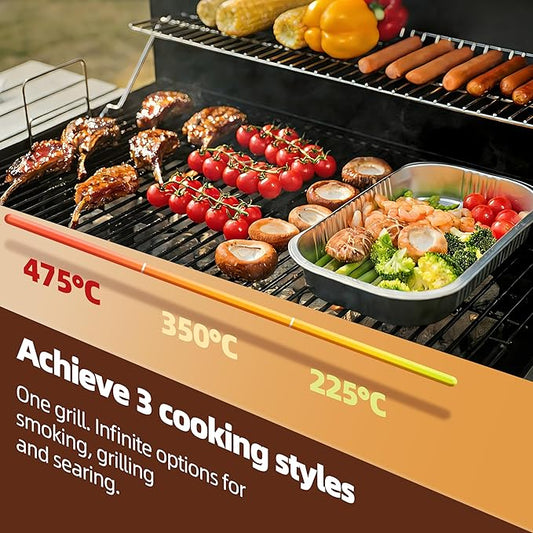 Barrel Charcoal Grill, Outdoor BBQ Smoker, Large Cooking Area, Adjustable Charcoal Pan, Warming Rack, Front & Side Table, Storage Shelf, Enameled Steel Wire, Backyard Camping Grill (Small)