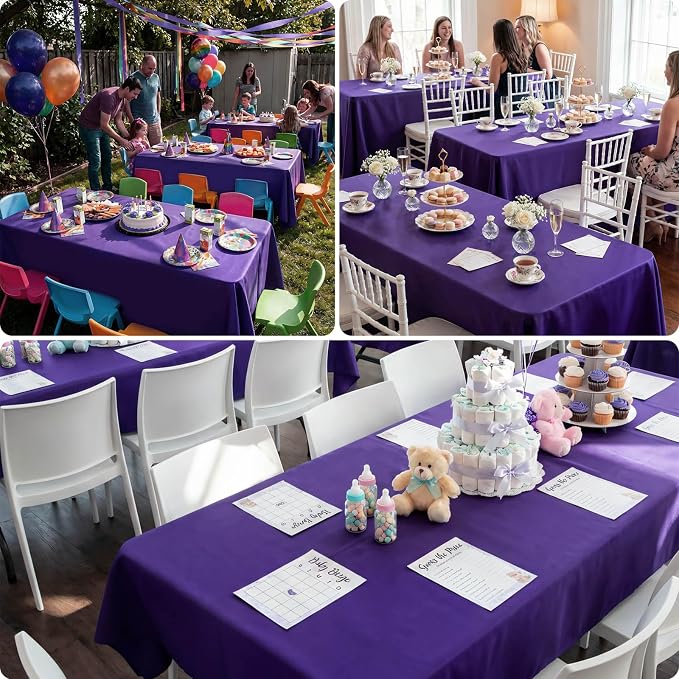 8 Pack Purple Tablecloth 60 x 126 Inch Rectangle For 8 Foot Tables | Wrinkle Resistant, Washable Polyester Fabric, Rectangular Table Cloth for Wedding Party Banquet Buffet and Camping