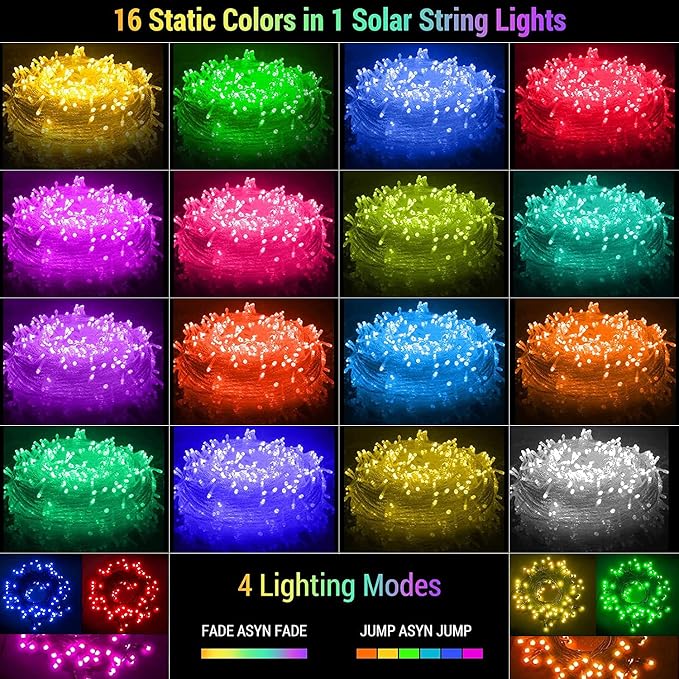 XEWEA Solar String Lights Outdoor, 40Ft 16 Colors 100 LED String Lights with 20 Modes Remote, Waterproof Solar Powered Lights for Garden Fence Paito Home Christmas Decorations