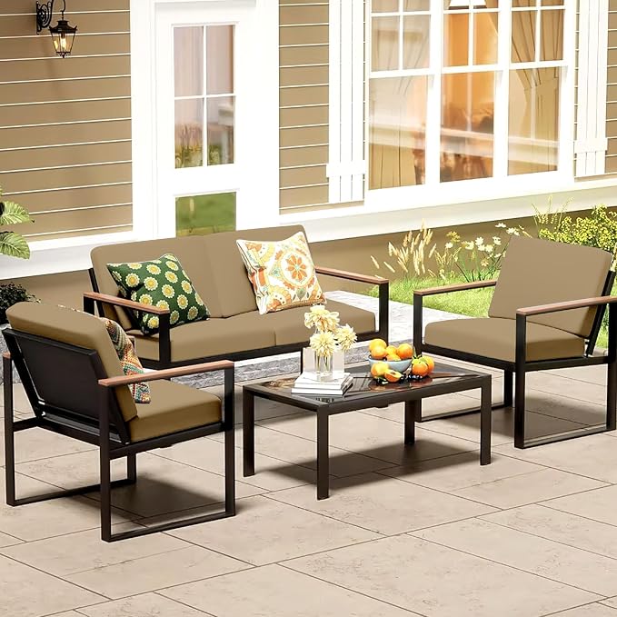 8Pcs Patio Cushion Covers, Outdoor Stretch Cushion Covers, Washable | Stretch Fit, Replacement, Washable and Reusable Furniture Protectors, Fits most patio furniture cushion covers, Cover Only