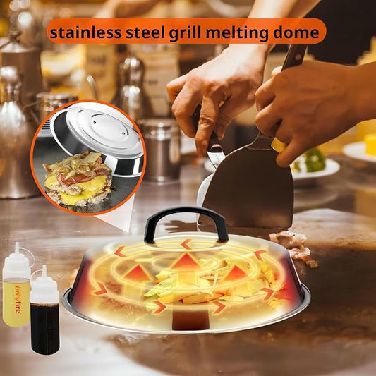 Onlyfire Griddle Accessories Kit, 9PCS Flat Top Grill Accessories Set for Blackstone and Camp Chef, 12" Melting Dome,Grill BBQ Spatulas,Chopper/Scraper, Tongs,Great for Cooking Indoor or Outdoor | 12" Melting Dome,Grill BBQ Spatulas,Chopper/Scraper, To...