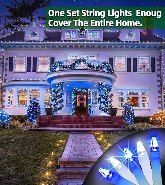 QUHUATU LED String Lights Christmas Decorations,8 Lightsing Modes Christmas Lights with Timer Functions for Tree Indoor Outdoor Decorr 1500 LED 492FT Blue & White