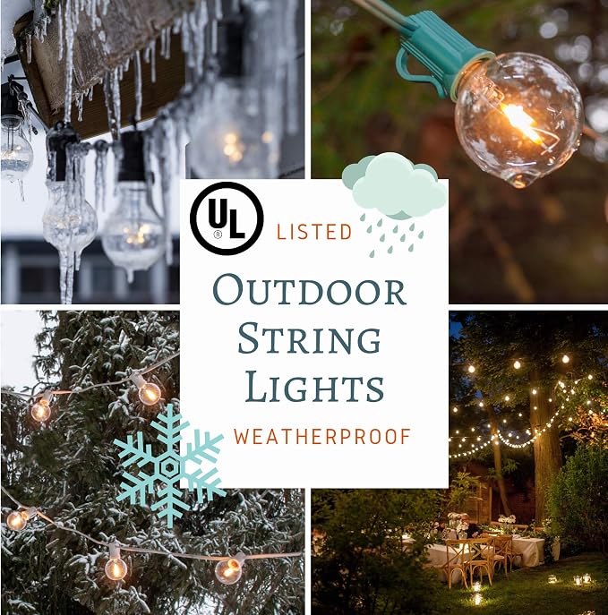 Commercial Vintage Edison String Lights (PS50 Clear - Black Wire, 100 Foot) | PS50 Clear 7 Watt Bulbs, 100 Foot 80 Socket, Commercial Grade Outdoor Lights