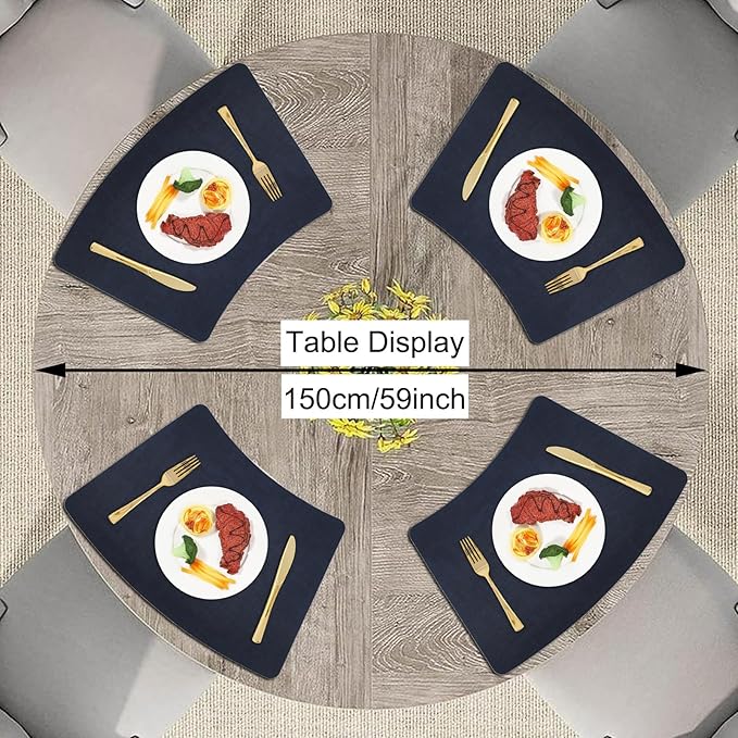 Round Table Placemats Set of 4, Faux Leather Wedge Shape Place Mats Heat Resistant Wipeable Washable Table Mats, Heavy Duty Kitchen Dining Mats(Dark blue)