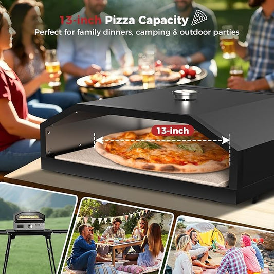 CAMPLUX 17 Inches Pizza Oven for Grill with Storage Bag and 14.8"×13" Cordierite Stone, Grill Top Pizza Oven Built-in Thermometer, Compatible with Propane & Charcoal Grill for Crispy Homemade Pizza