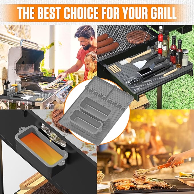 Griddle Accessories for Blackstone – Silicone Griddle Mat & Grease Cup Liners (2 Pack) – Fits 36” 28” 22” 17” Blackstone Griddles – BBQ Grilling Kits Set Gifts for Men (Grey)