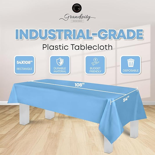 Grandipity 12 Pack Premium Disposable Plastic Tablecloth 54 Inch. x 108 Inch. Decorative Rectangle Table Cover - Sky Blue