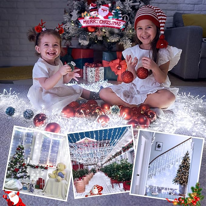 JMEXSUSS 66ft 200 LED White Christmas Lights Indoor Outdoor Plug in | Connectable String Twinkle Lights Outdoor Clear Wire Plug in for Bedroom Classroom House Fireplace Christmas Tree Decoration