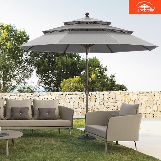 ABCCANOPY 5-Year 10-Year No Fading 9FT 3 Tiers Patio Umbrella, Outdoor Table Umbrella with 8 Sturdy Ribs for Deck, Backyard, Garden, Yard