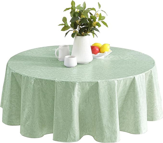 Newbridge Napa Leaf Sage Green Vinyl Flannel Backed Tablecloth, 70 Inch Round, Hotel Quality Waterproof Indoor Outdoor Table Cover for Kitchen, Patio, Dining, BBQ