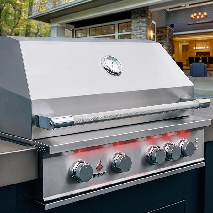 40-Inch 5 Burner Propane Gas Grill, 14,000 BTU Output, Stainless Steel Built-In Outdoor Grill with Rear Infrared Burner and Grill Lights