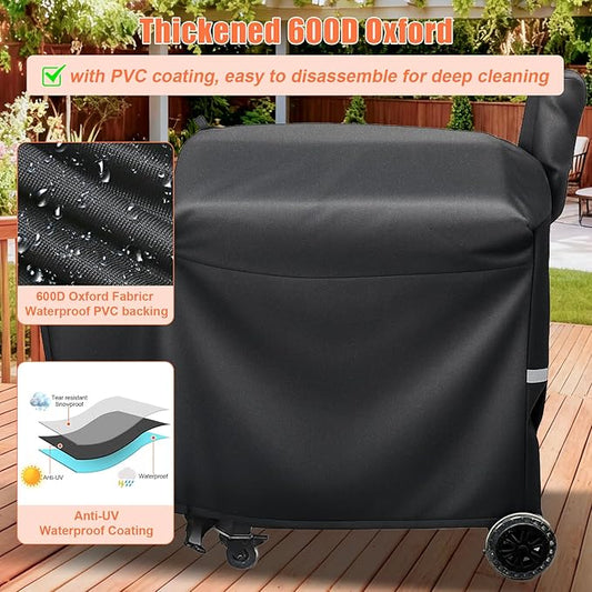 Grill Cover for recteq Flagship 1100/1600, RT-700, RT-1250 and RT-680 Wood Pellet Grills - Heavy Duty 600D Waterproof Fabric Grill Cover with Elastic Drawstrings