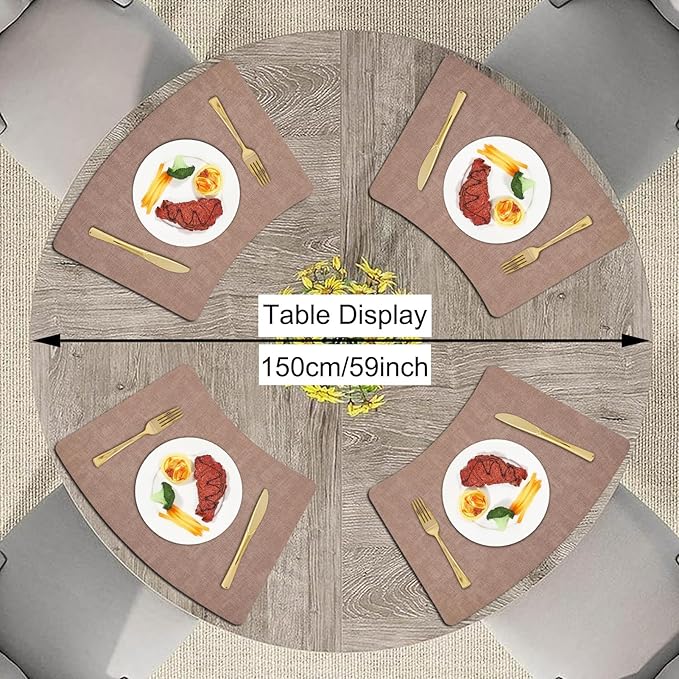Round Table Placemats Set of 4, Faux Leather Wedge Shape Place Mats Heat Resistant Wipeable Washable Table Mats, Heavy Duty Kitchen Dining Mats(Light pink)