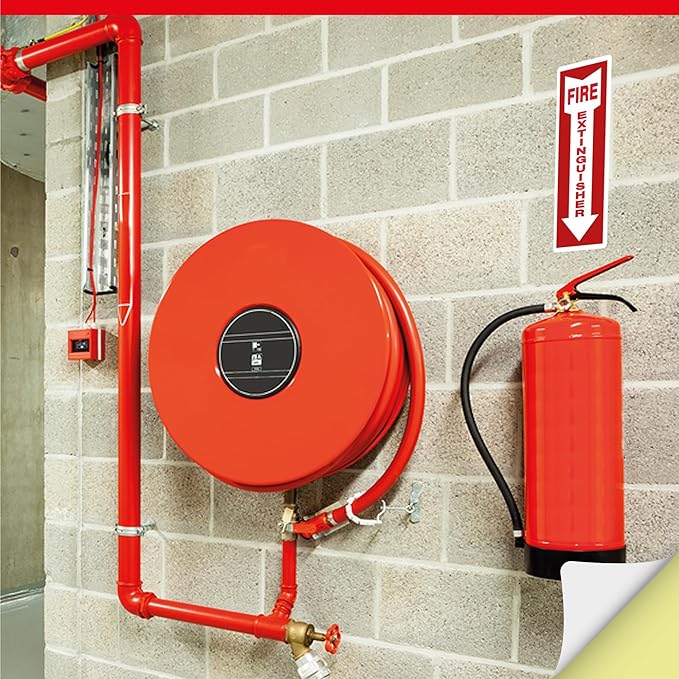 OLANZU Pack of 12 Fire Extinguisher Stickers 4"x 12"- 5 Mil Vinyl - Fire Extinguisher Sign for business with Arrow- Durable Self Adhesive, Weatherproof and UV Protected-Ideal for Office, Home and Outdoor places