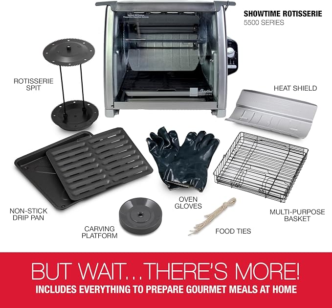 Ronco 5500 Series Countertop Rotisserie Oven, 12-lb Capacity, Stainless | Rotisserie chicken cooks perfectly, 3 functions - rotisserie, sear, no-heat rotation; basket included; auto shutoff