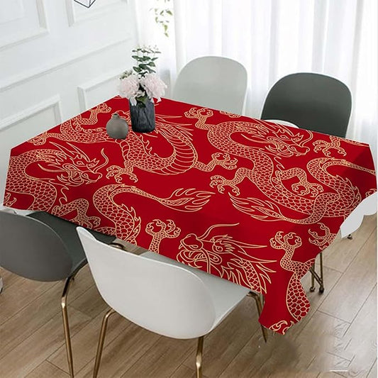 TKS MITLAN Tablecloth Dragon Table Cloth Rectangle Table 60 x 84 Inch Traditional Flying Mascot Animal Chinese Dragons Kitchen Decorations for Home Dinner Party