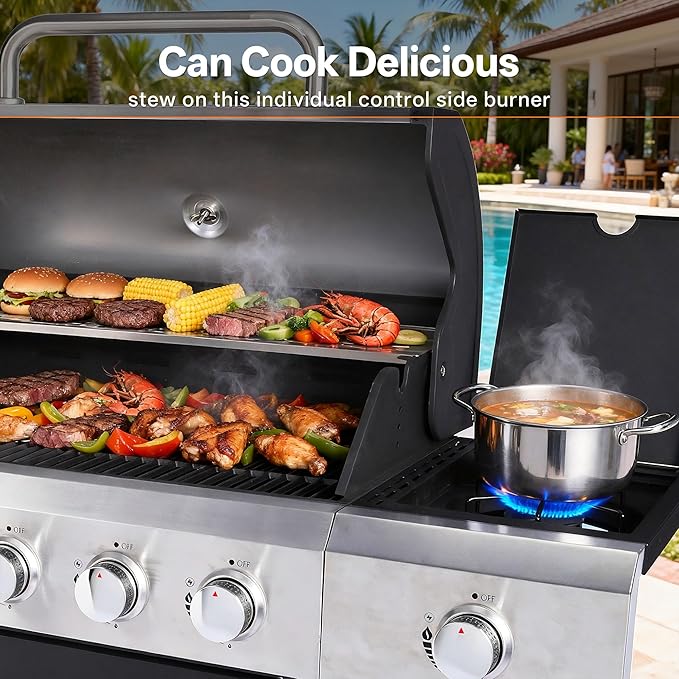 Endark 5-Burner 58,500 BTU Outdoor Propane Gas Grill with Side Burner, Stainless Steel & Porcelain Grates, Wheeled BBQ Grill for Patio, Garden, Backyard