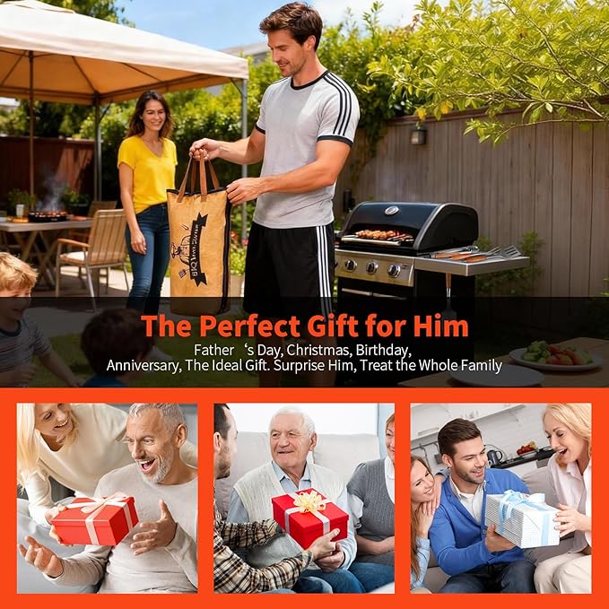5in1 Heavy-Duty Rose Wooden BBQ Grilling Tools Set and BBQ Blanket for Resting Meat, Extra Thick SS Multi-Function Spatula, Fork, Brush & Tongs, Reusable Smoker Meat Insulated Bag, Ideal Gifts for Men