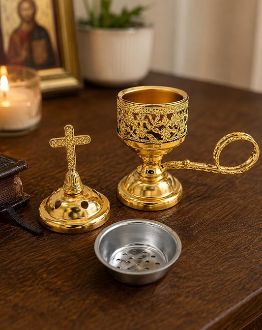 Yawlsow Incense Burner, Frankincense Charcoal Incense Stand, Bakhoor Incense Burner Holder, Ideal for Aromatherapy, Yoga and Spa, Home and Christian Church Censer, (Gold*2)