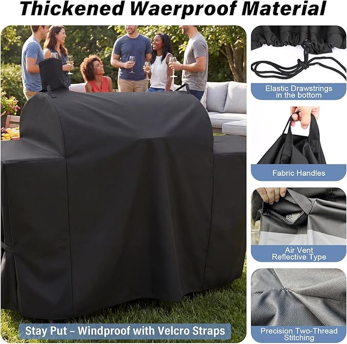 Grill Cover for Char-Griller 1224 2121 3018 2828 2727 2929 1329 2799 Grill and Smoker with Side Fire Box Heavy Duty Waterproof Smoker Cover for Char-Griller Durable Polyester BBQ Cover with PVC Lining